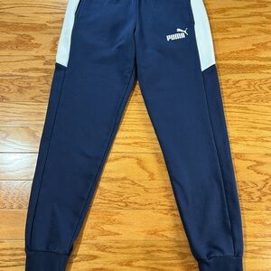 Puma Blue and White Track Pants with Elastic Cuffs